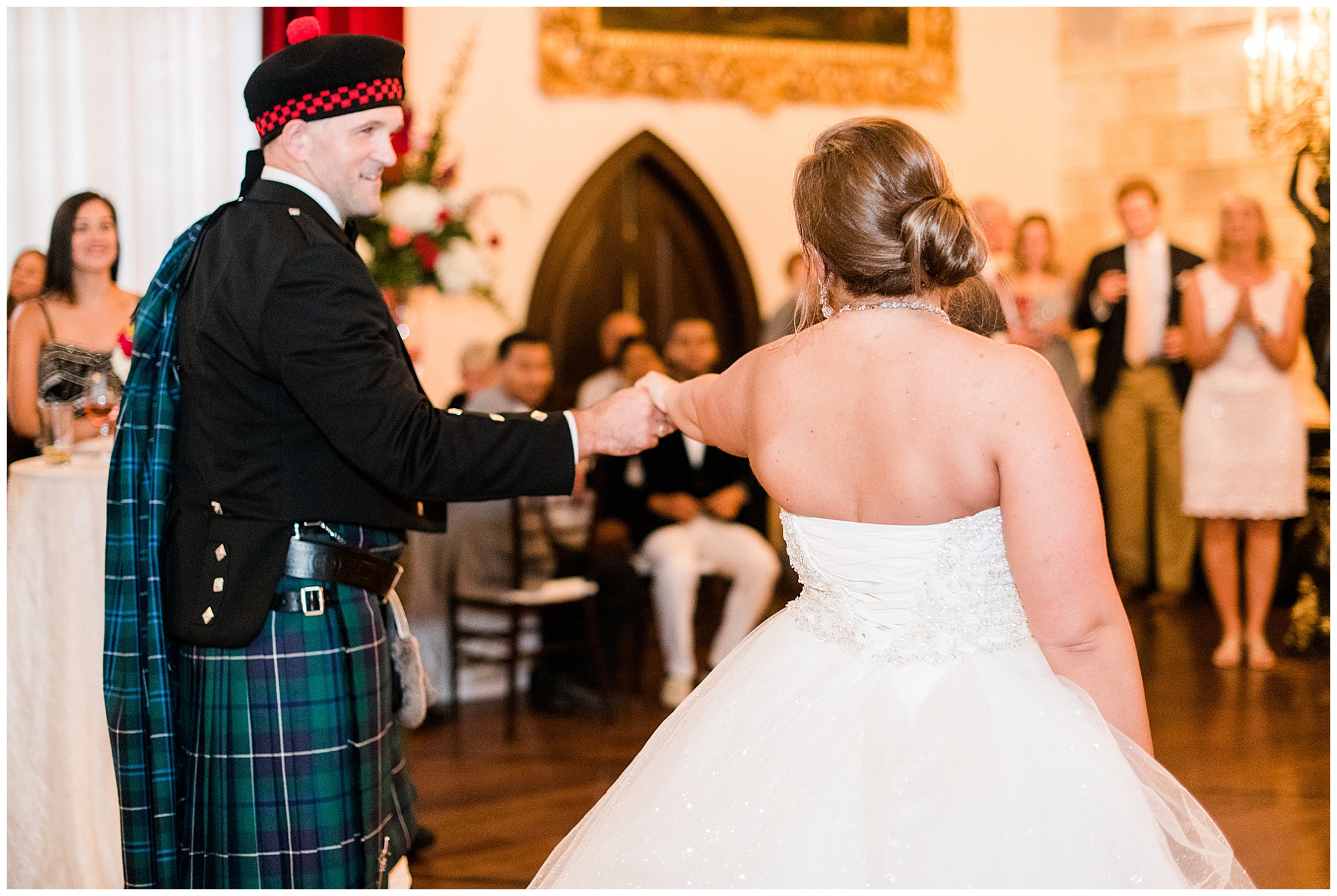 couple dancing in dover hall estate ballroom indoors at reception in the fall in september 