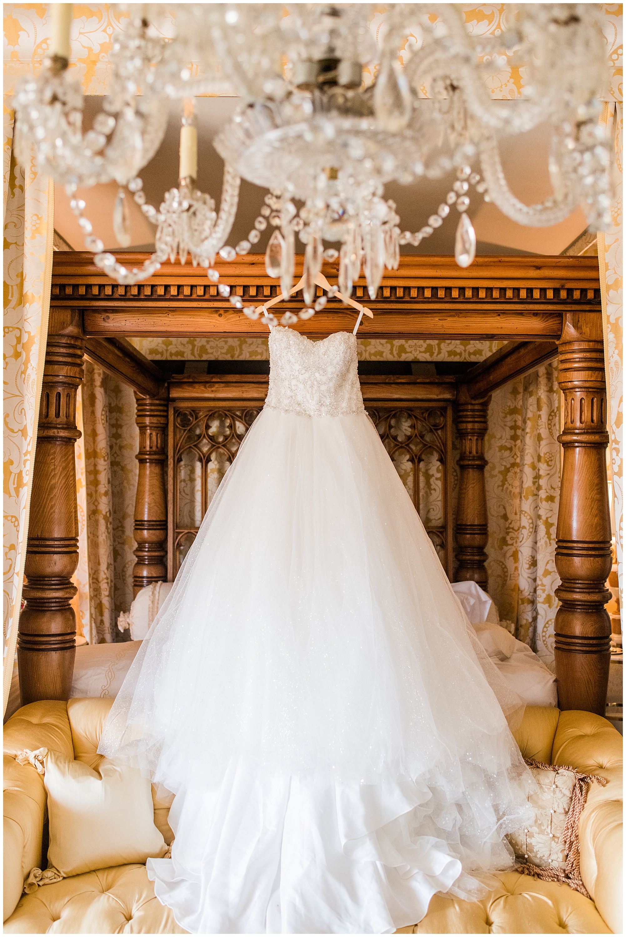 wedding dress in bridal suite at dover hall in rva virginia richmond in september fall chandelier