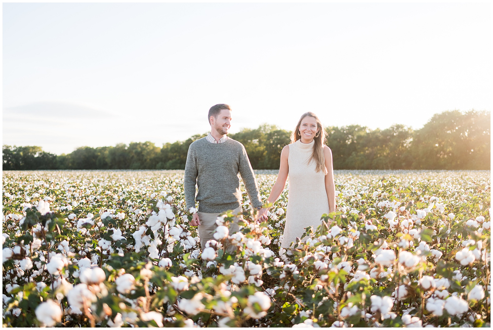 cotton field engagement session at shirley plantation near upper shirley vineyards. in the fall. in october. by richmond rva wedding photographer, sarah & dave photography