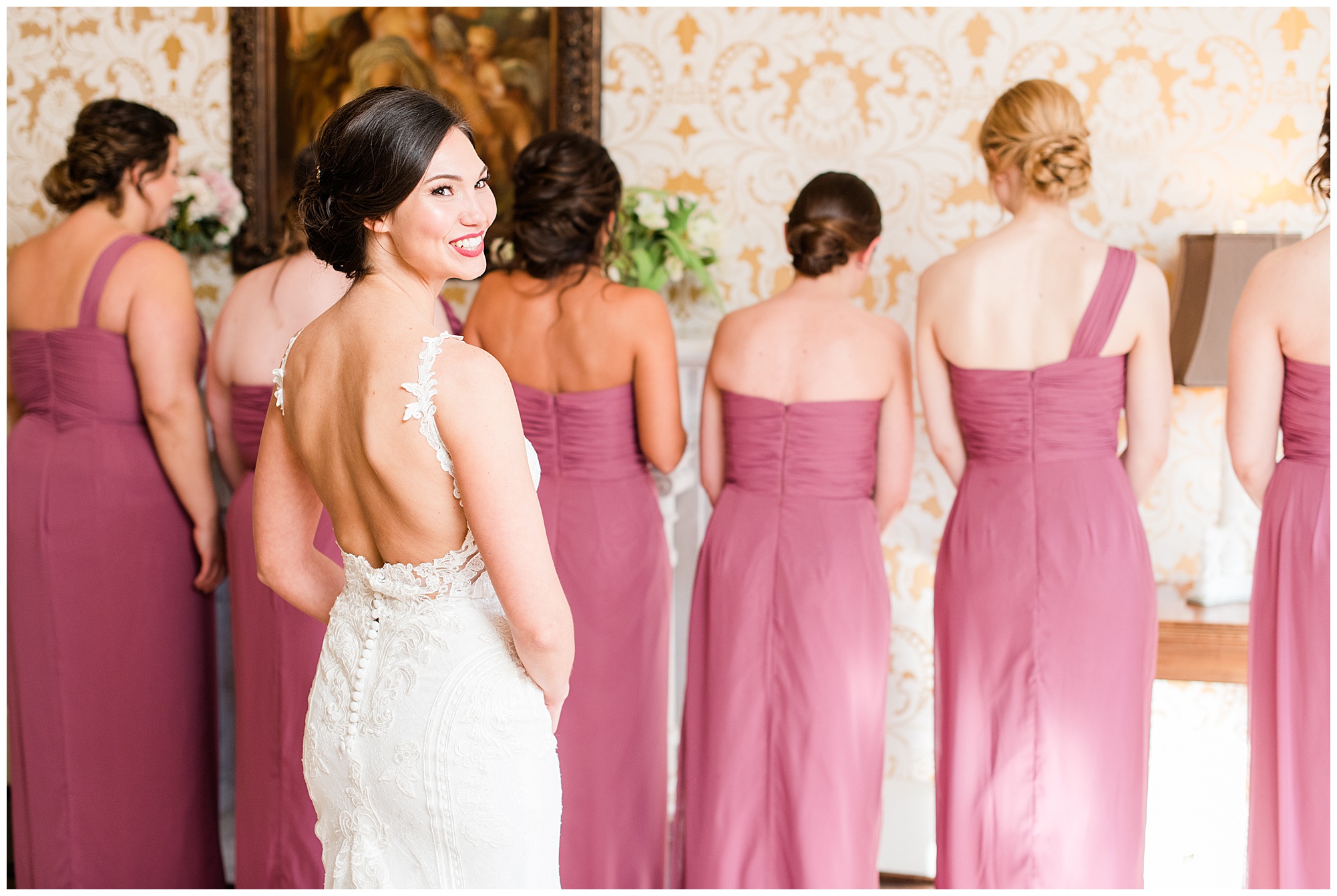 surprising bridesmaids with a reveal. bridal reveal photo at dover hall. prewedding day detail photo. by richmond va wedding photographer, sarah & dave photography