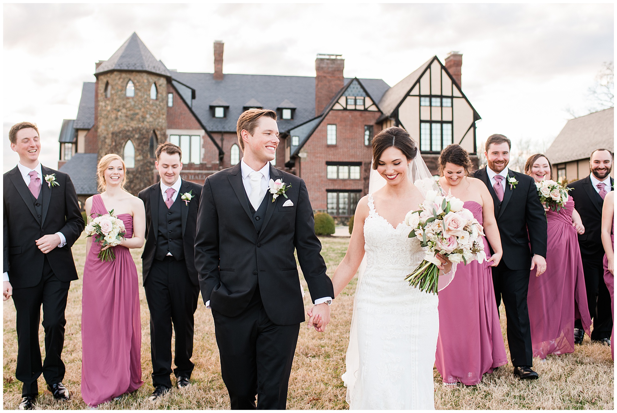 bride and groom formal portraits with wedding party at dover hall estate. by sarah & dave photographer, richmond rva wedding photographer.