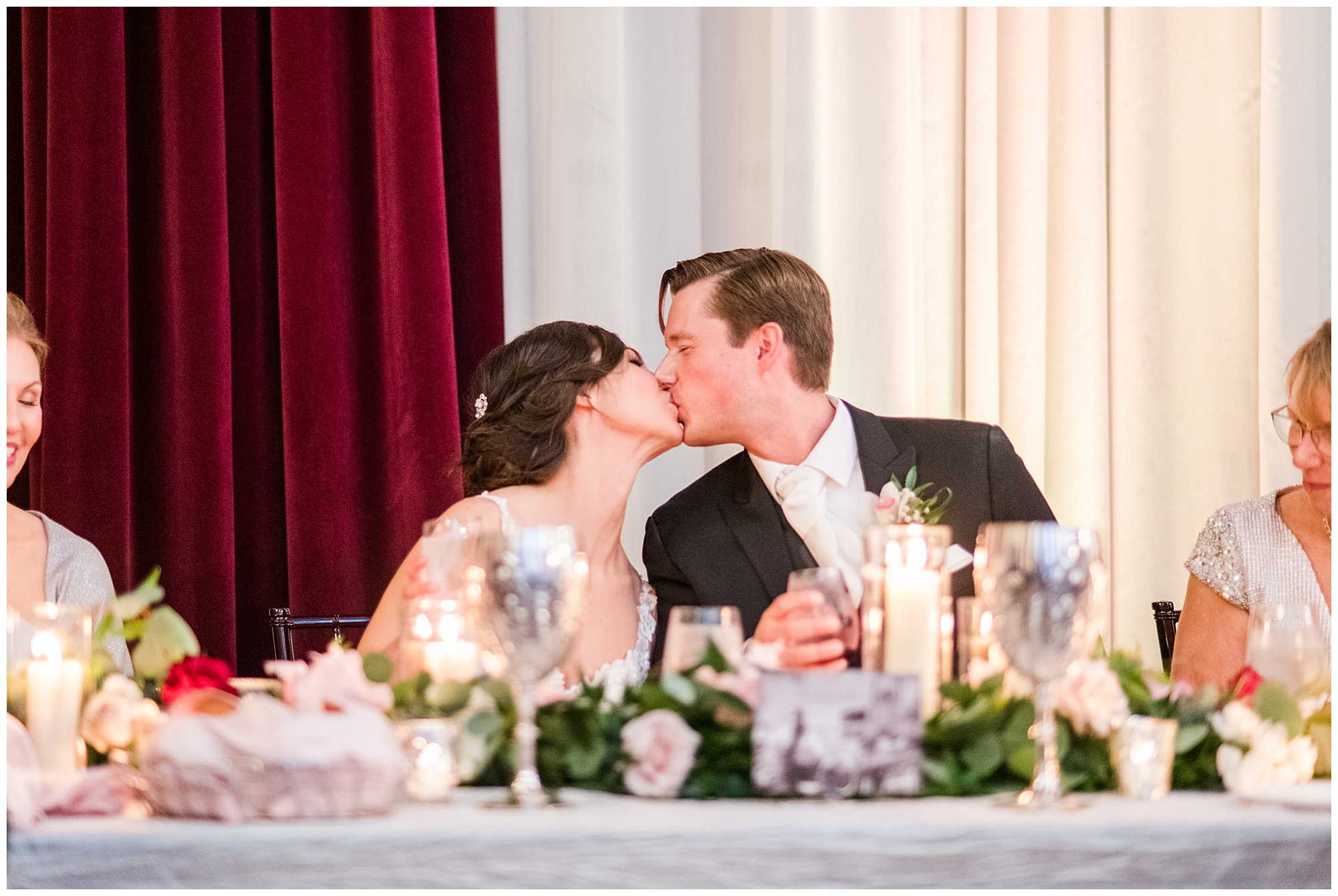 couple listening to speeches at dover hall wedding reception. by rva wedding photographer, sarah & dave photography.