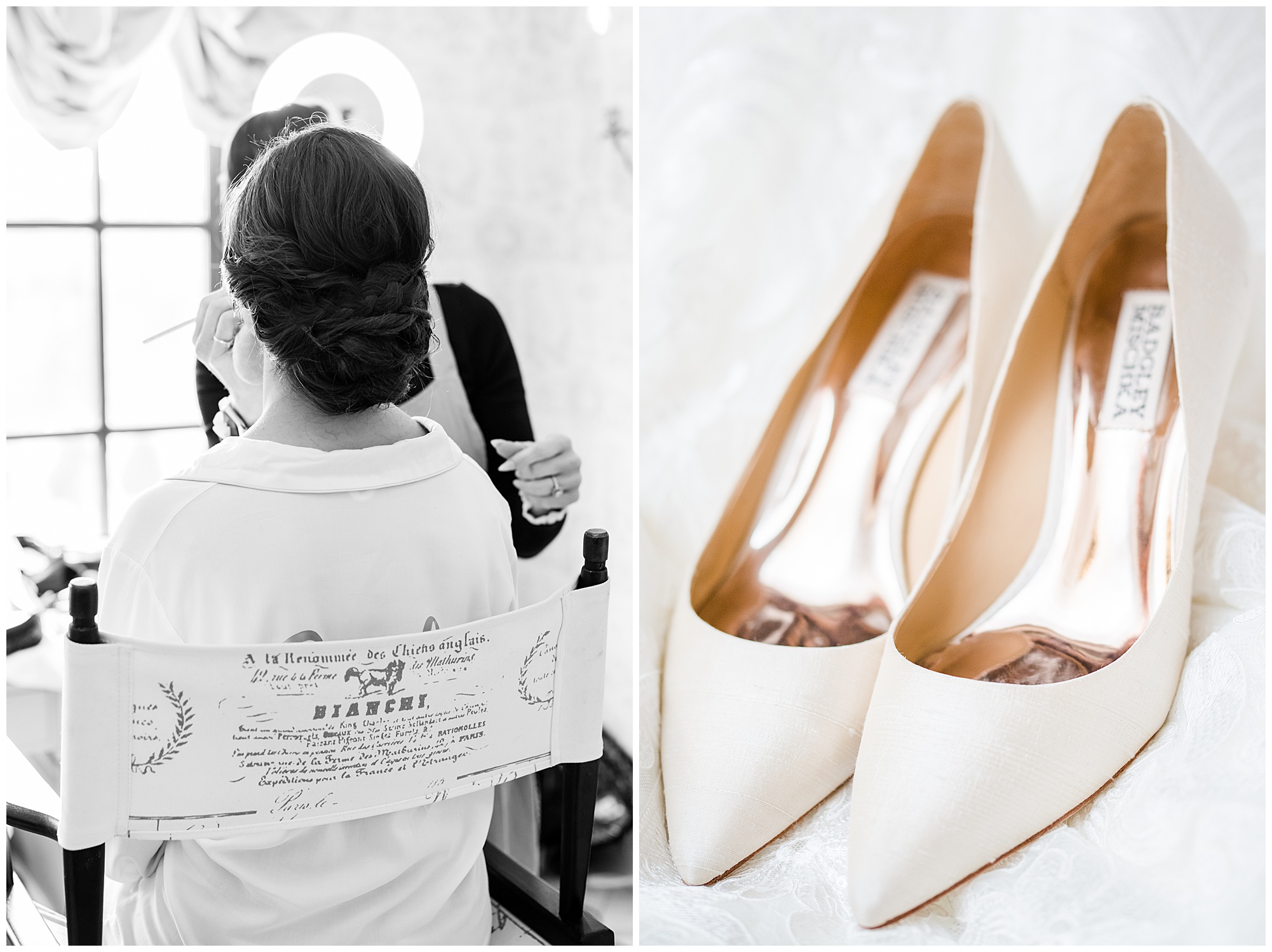 badgley mischka shoes. bride getting ready photo. makeup and hair artist in rva. by richmond va wedding photographer, sarah & dave photography